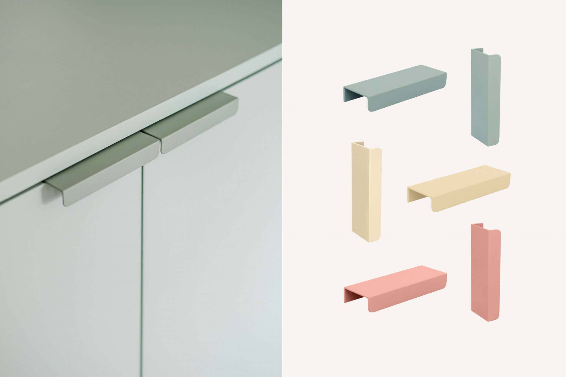 Handles named Tonton for your custom-made cabinet, available in green, cream, and pink