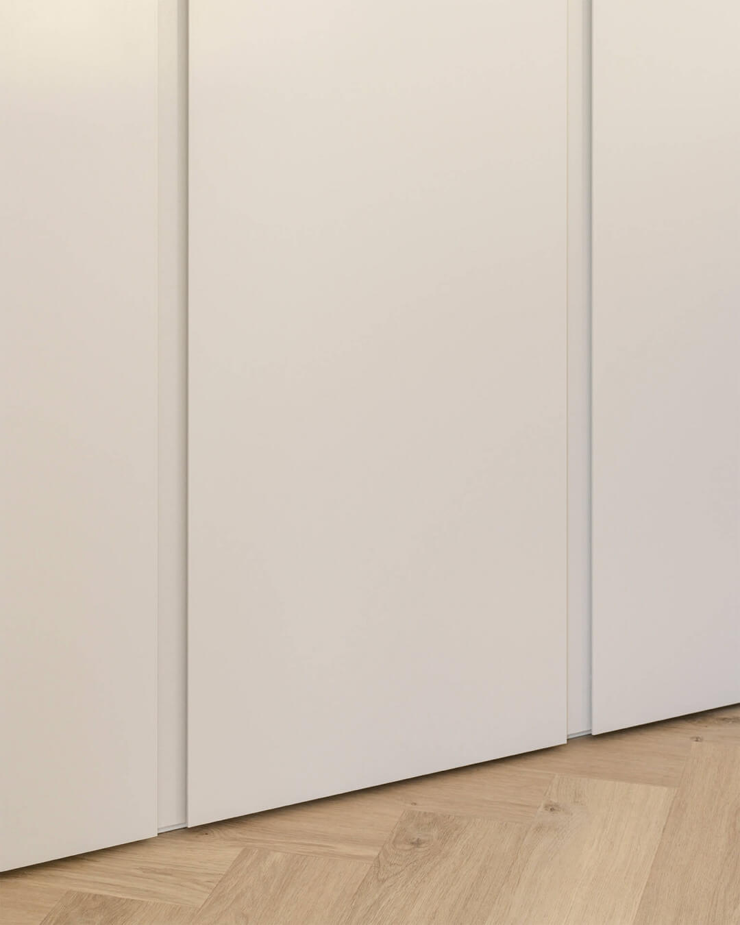 Detail of milled handles in the cabinet doors