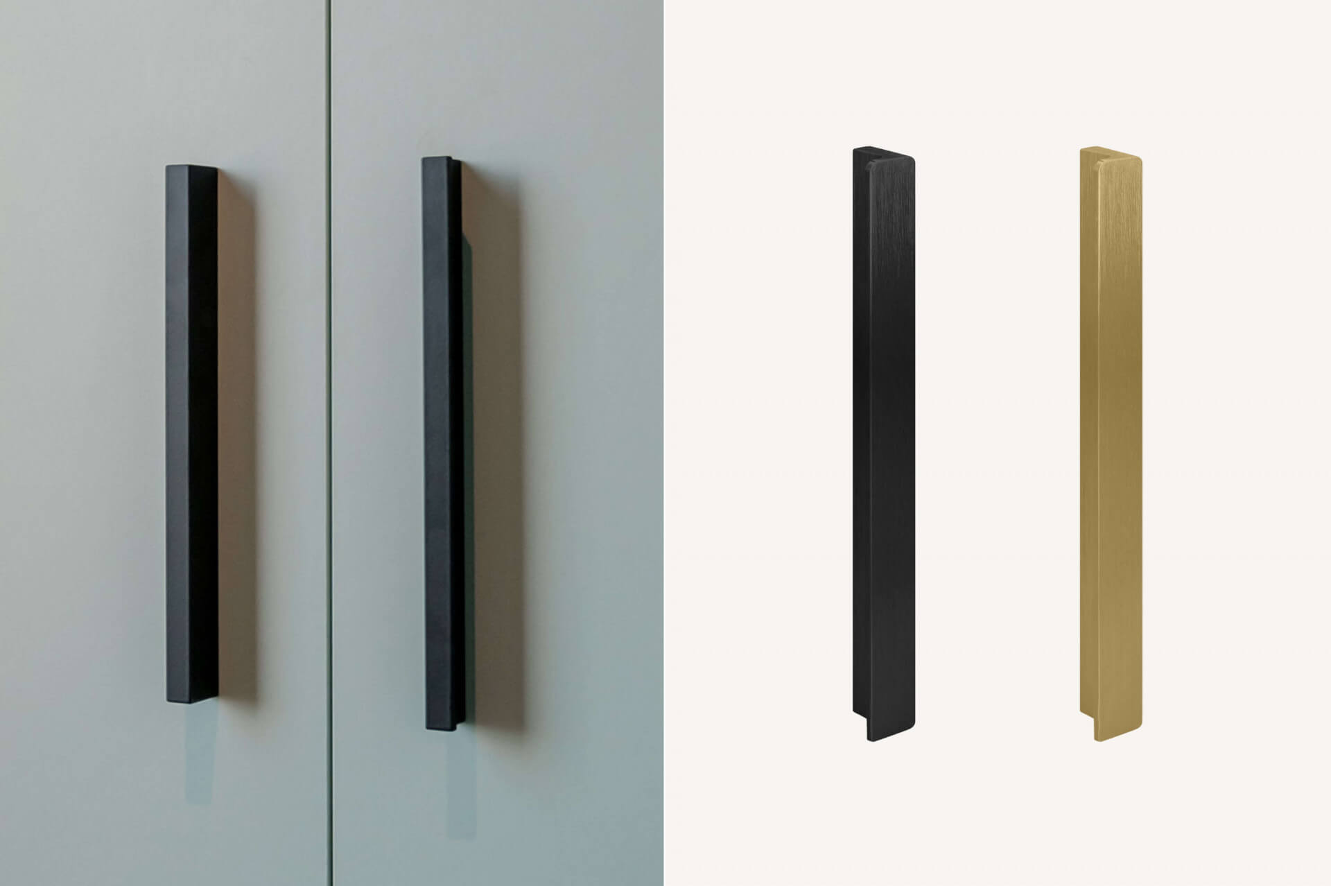  Handles named Bar for your custom-made cabinet, available in black and brass