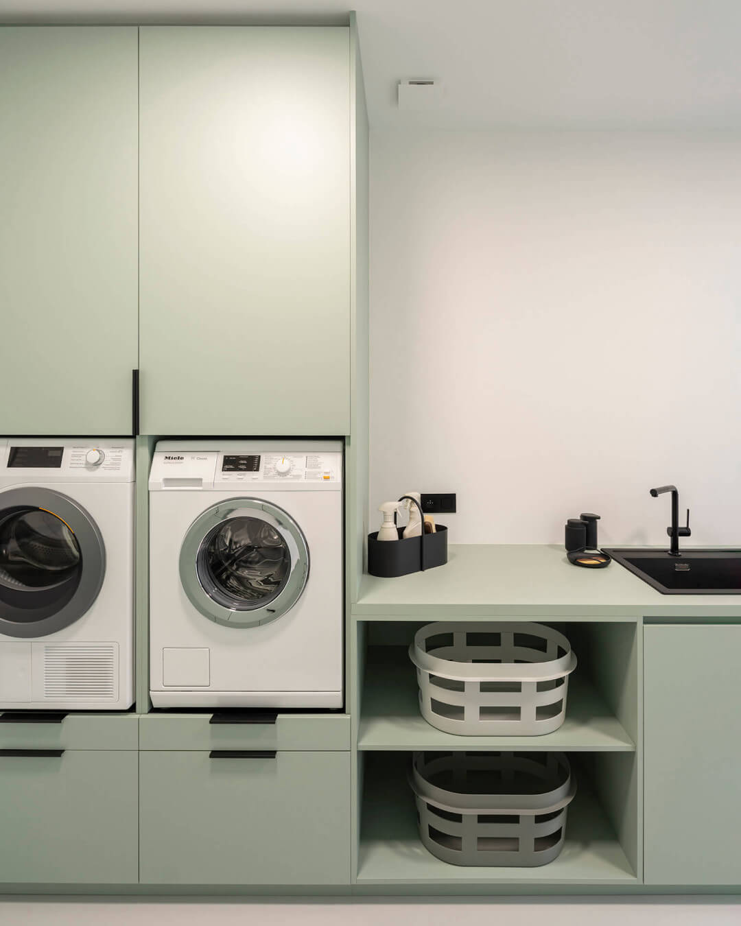 Bespoke washing machine cabinet in Industrial Green