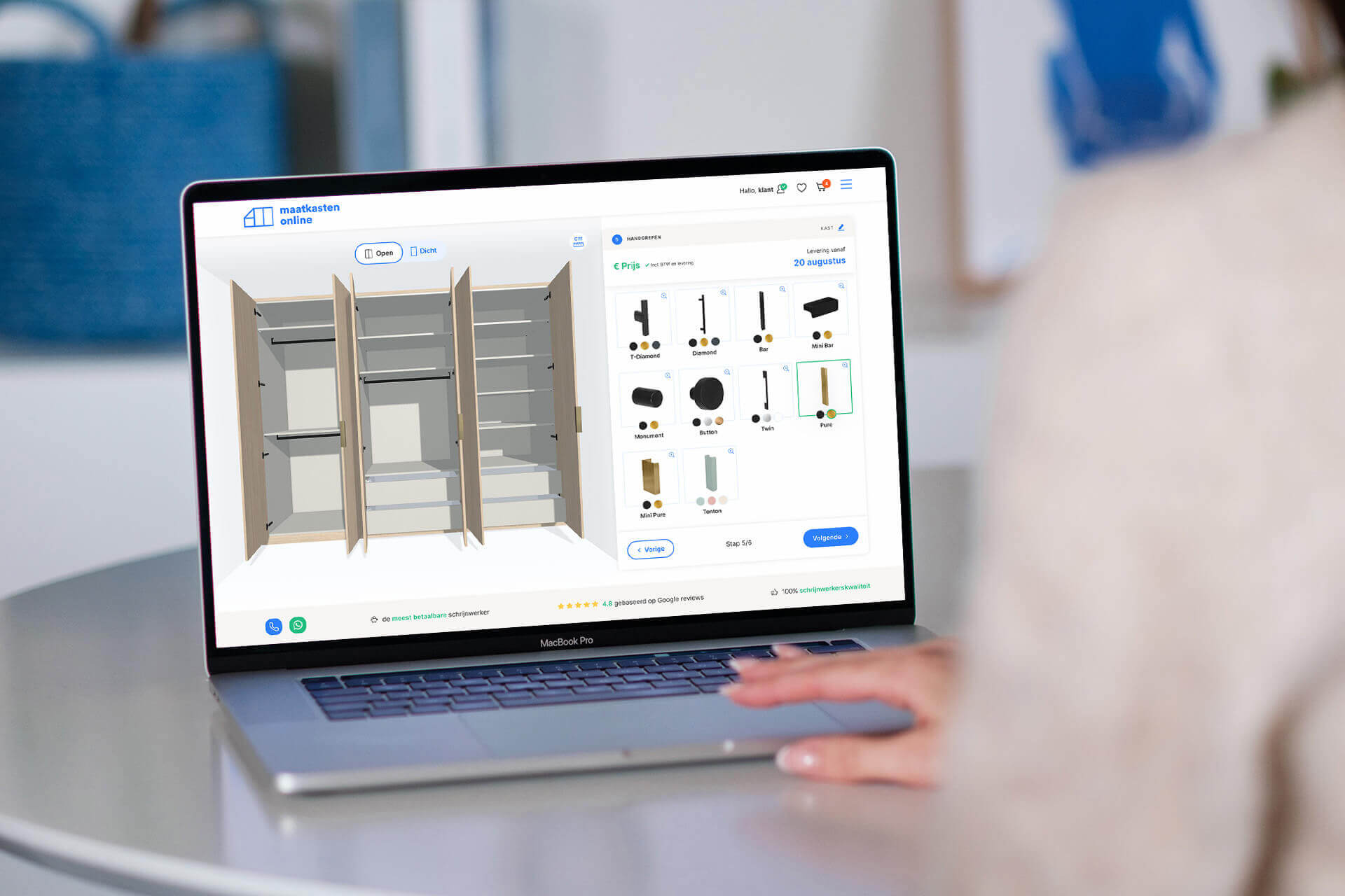 Bespoke closet design in the design tool of Maatkasten Online