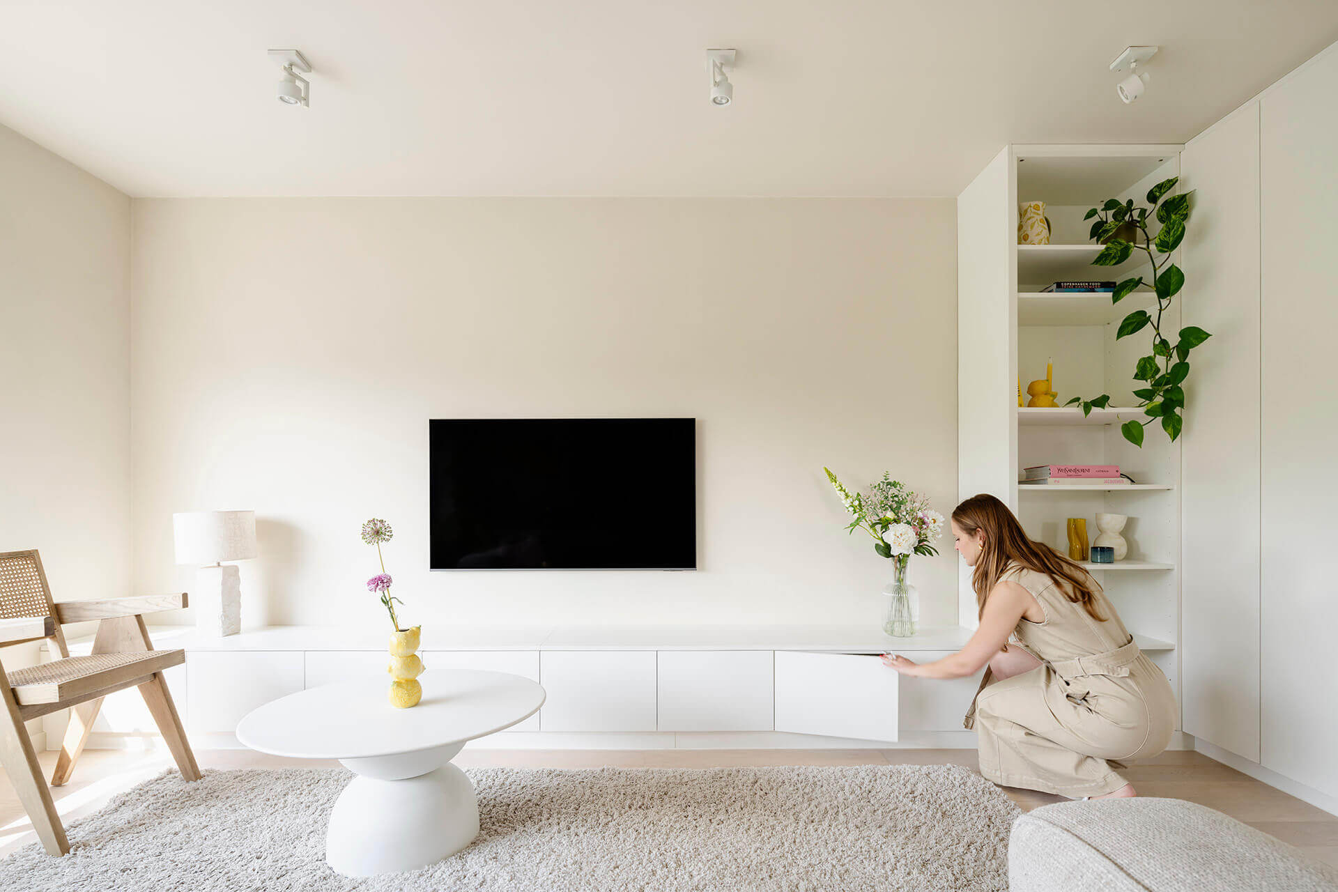 Custom white TV cabinet in the living room
