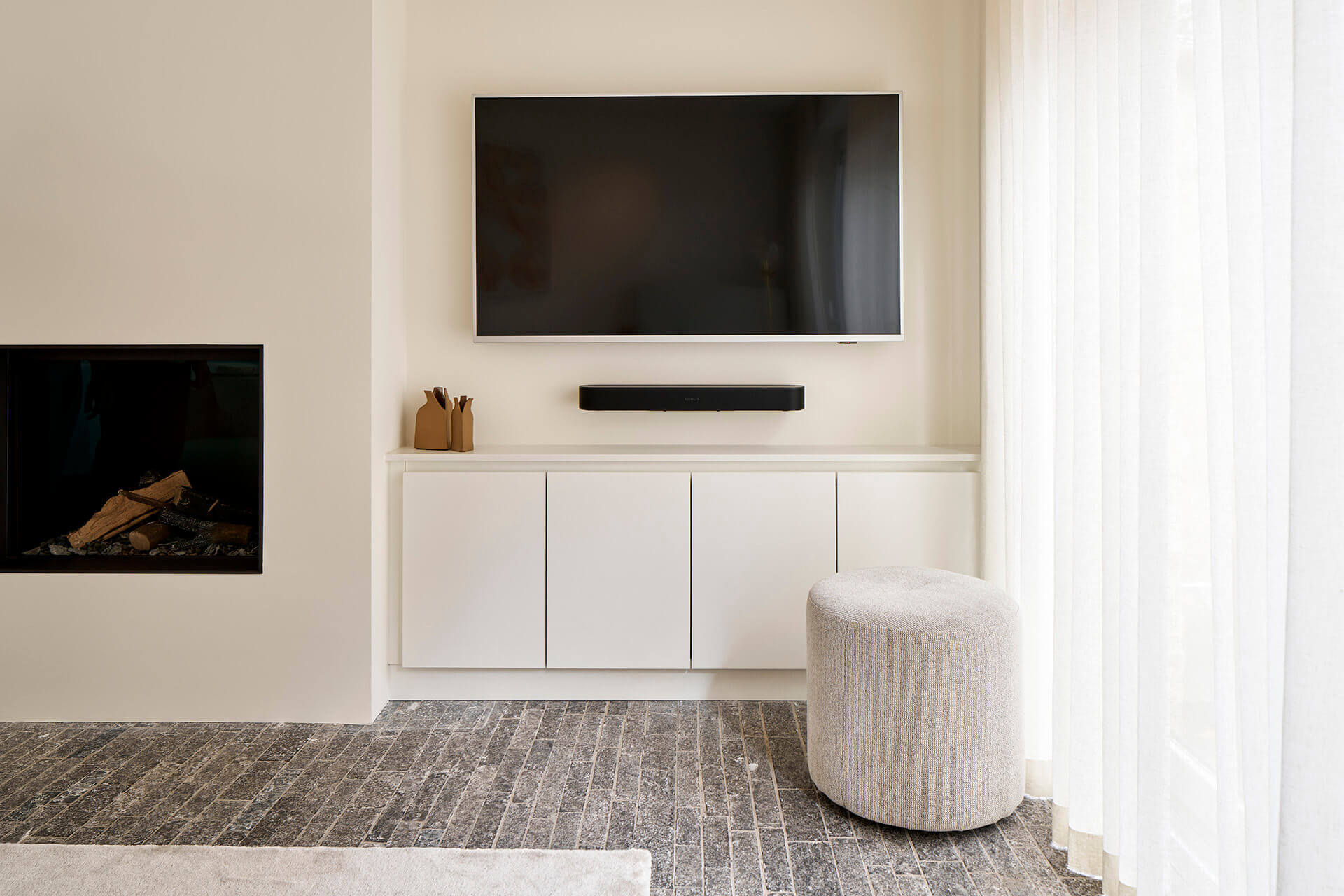 Customised TV cabinet in Front White color with handle frame