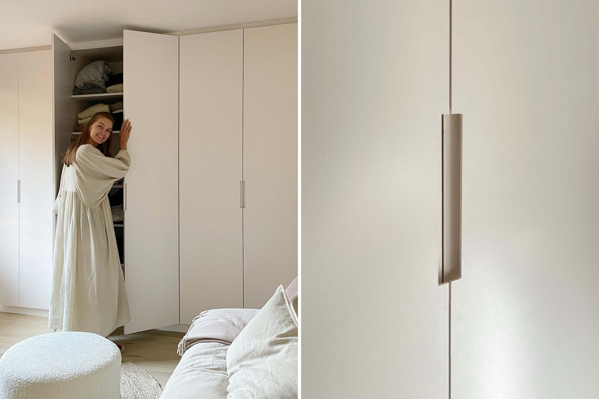  Short milled handles on a handleless custom wardrobe in MDF