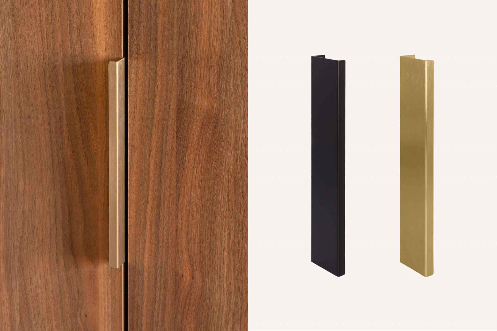 Handles - Pure furniture handles for your custom-made cabinet, available in black and brass.